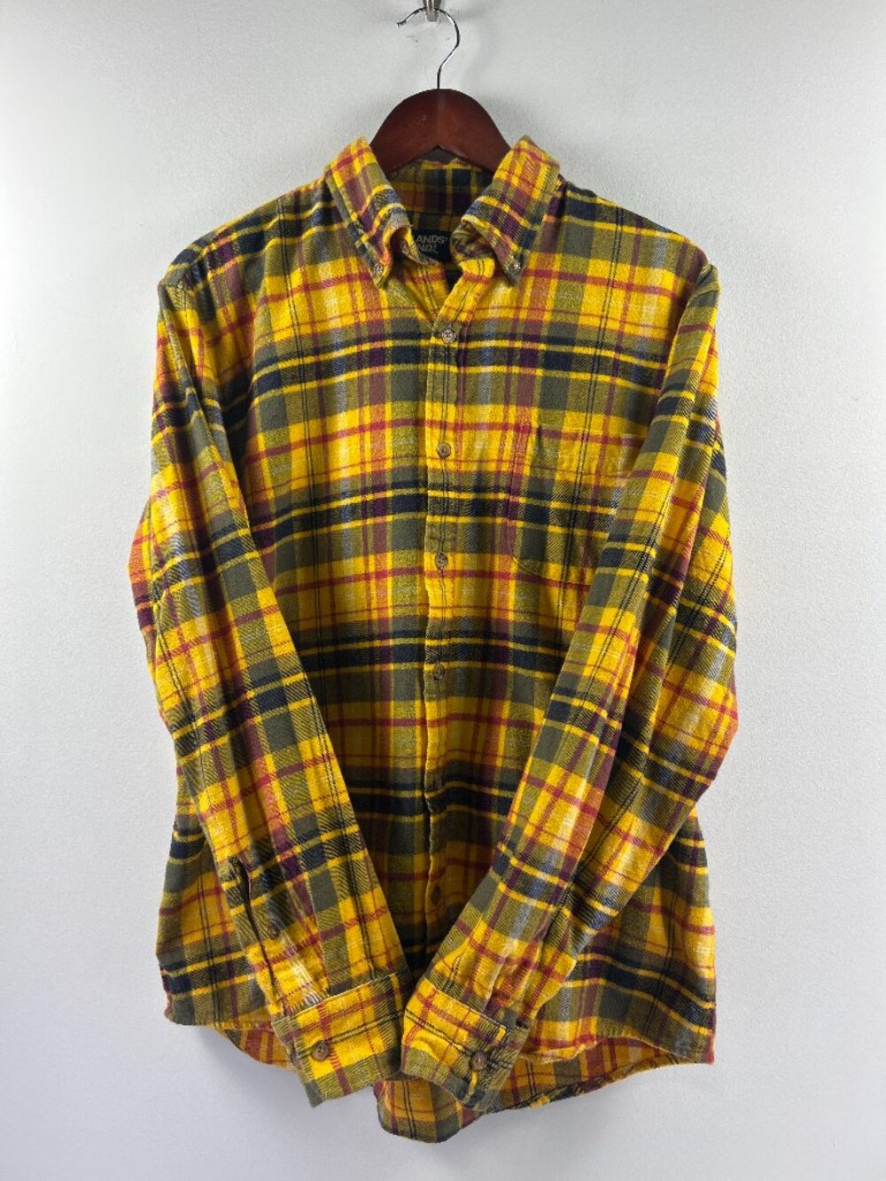 Lands' End Traditional Fit Flannel Shirt Men's L Plaid Button Down